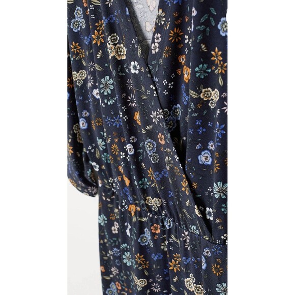 H&M Women Size Large Blue Floral Print Jersey Wrap Dress 3/4 Sleeve Stretchy - Picture 9 of 9
